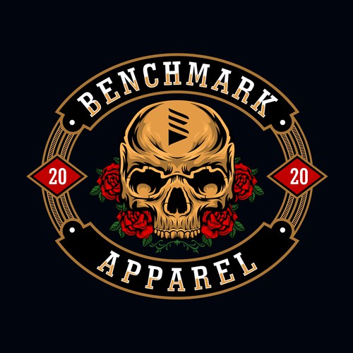 Skull design with the title 'Benchmark apparel'