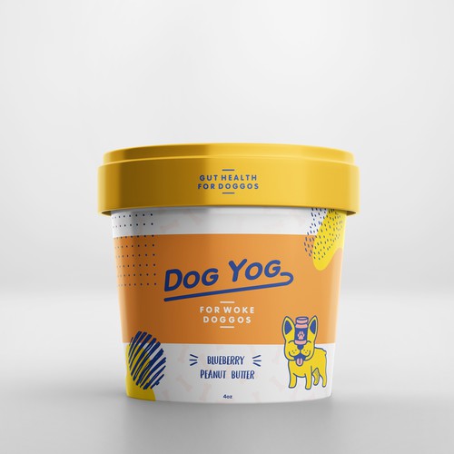 Dog food packaging with the title 'Ice Cream for Dogs Bucket Packaging'