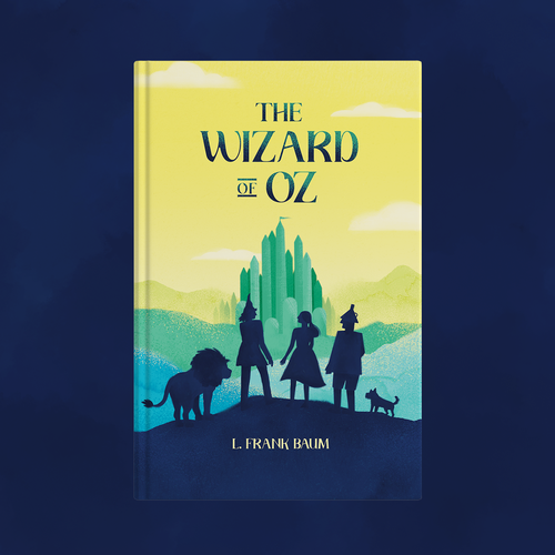 Watercolor book cover with the title 'Wizard of Oz book cover'