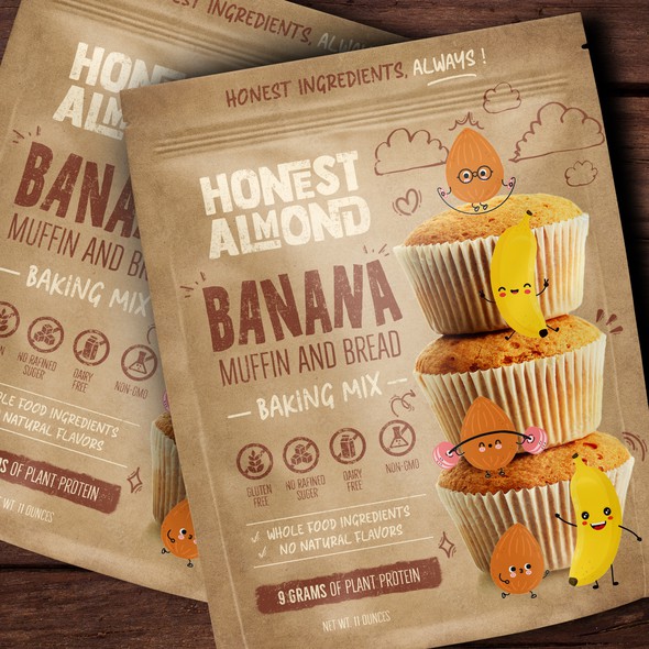 Muffin design with the title 'Fun and playful packaging for our protein baking mix brand!'