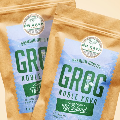 Creative label with the title 'Packaging Design for Kava Drink'