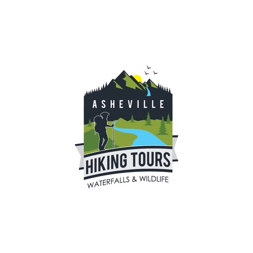 Hiking logo with the title 'AshevilleHiking Tours Waterfalls & Wildfire'