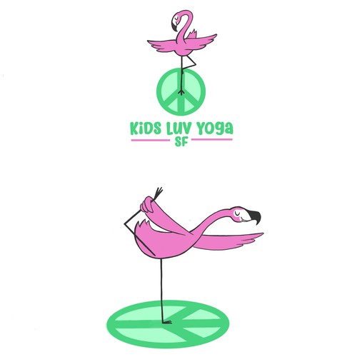 Peaceful logo with the title 'Flamingo animal mascot + Children's Yoga Logo'