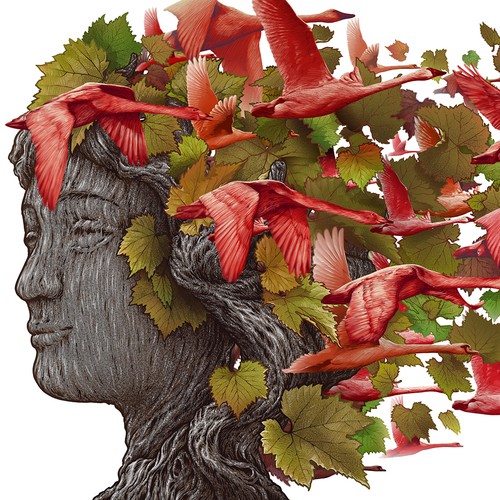 Label with the title 'NE Flock Wines label Illustration'