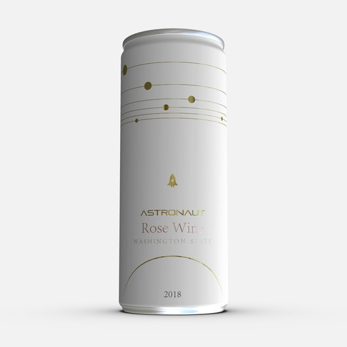Feminine label with the title 'Astronaut Rosé Wine Can Soda bottle design'