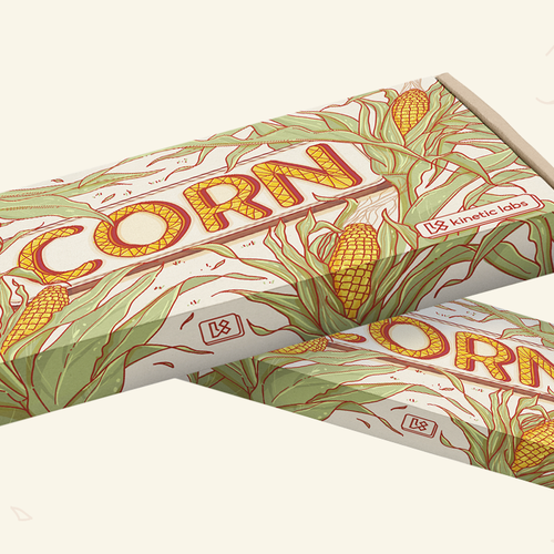 Illustration packaging with the title 'Illustrated packaging for a Corn keycap set'