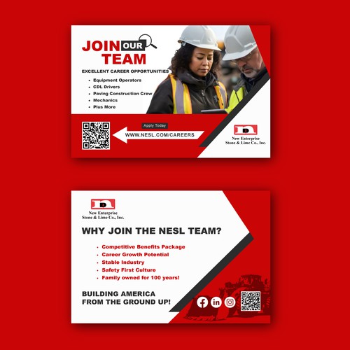 Hiring design with the title 'NESL Recruiting Post Card'