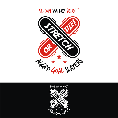 Skateboard logo with the title 'STRETCH OR DIE! LOGO'