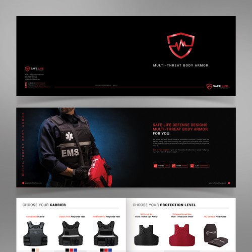 Armor design with the title 'Safe Life Defense Body Armor Brochure'