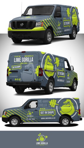 Van design with the title 'Lime Gorilla Mobile Fitness'