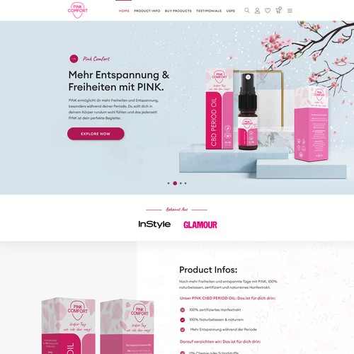 Product website with the title 'CBD Oil- Pink Comfort'