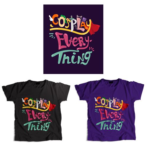Colorful t-shirt with the title 'T-Shirt with the phrase "Cosplay Everything"'