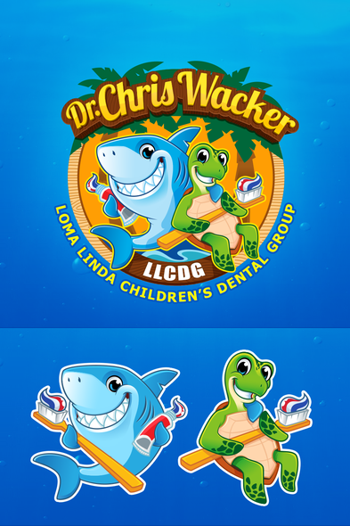 Toothpaste logo with the title 'Children's Dental Group Seeks Fun and Lovable Shark and Sea Turtle Logo'