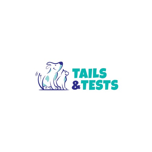Cat and dog logo with the title 'Logo design for Tails&Tests.'