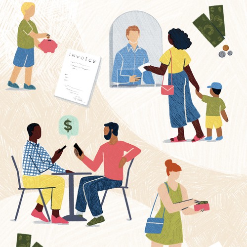 Friendship design with the title 'Colorful illustration for financial app'