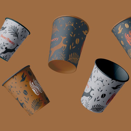 Coffee shop packaging with the title 'Christmas Cup Design for Bean Theory Cambridge'