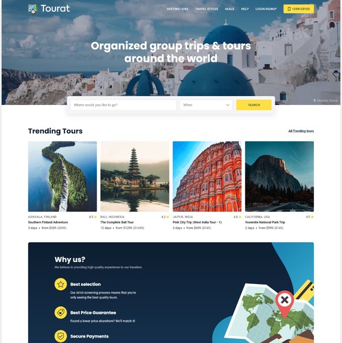 Travel agency website with the title 'Tourat: tours and travels website'