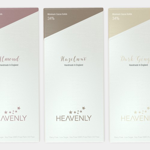 White packaging with the title 'Heavenly Chocolate packaging Design'