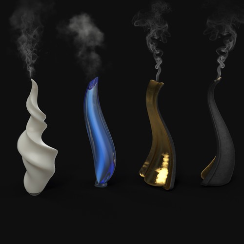 Photoshop illustration with the title 'Futuristic shapes for a new spa aroma diffuser'