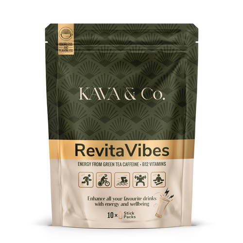 Green tea packaging with the title 'Bag Packaging Design - Drink Enhancer'