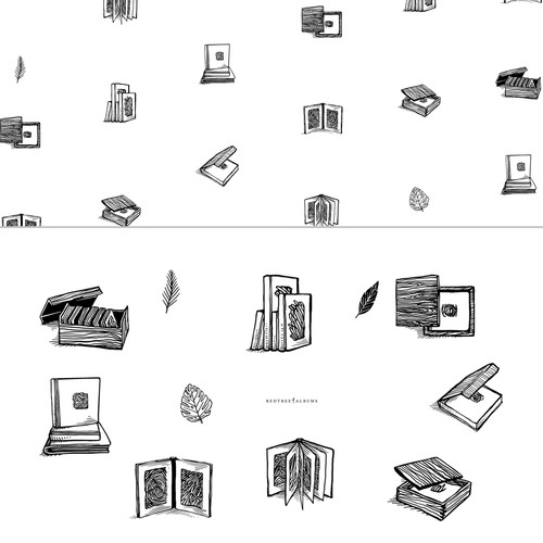 Retro artwork with the title 'hand drawn products, pattern form.'