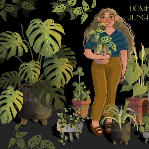 Plant illustration with the title 'Home jungle'