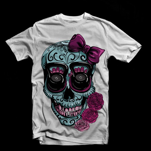 Blue t-shirt with the title 'Create a winning design for Full Metal Jacket Apparel/Skull'