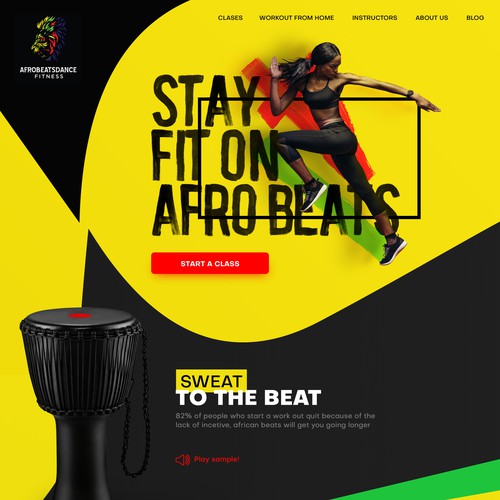 Music website with the title 'Bold Colours Fitness Course Website Afrobeat'