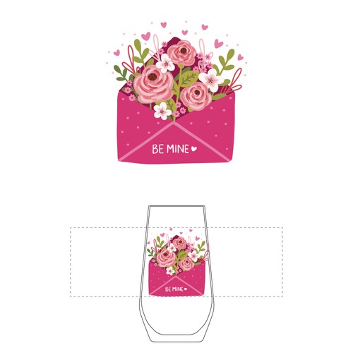 Valentine design with the title 'Illustration For Drinking Glasses Based On The Valentine's Day Holiday'