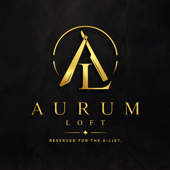 Masculine design with the title 'AURUM LOFT — Luxury Barbershop Logo Design'
