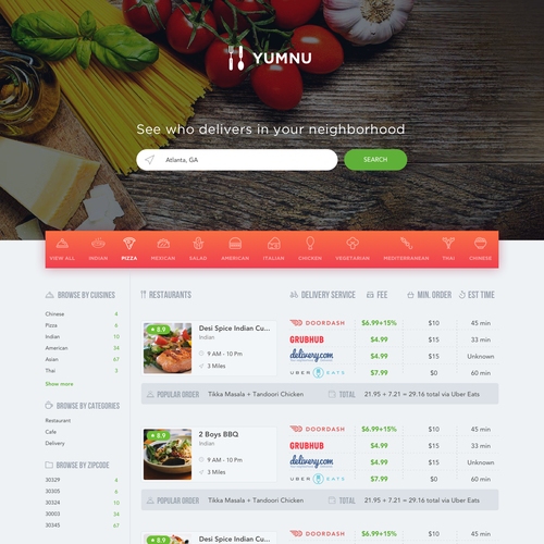Service website with the title 'Restaurant and Food Delivery Comparison Site'