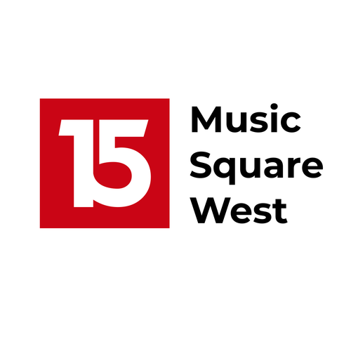 Treble clef logo with the title '15 Music Square West'