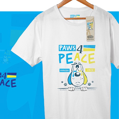 Paw design with the title 'T-shirt print against the war in Ukraine'