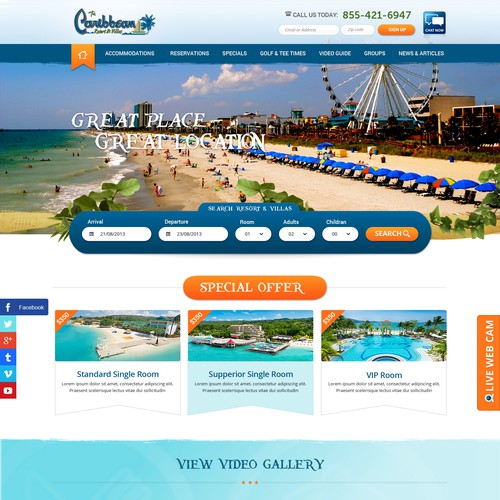 Rental website with the title 'Caribbean Ocean Front Resort Web Design - Located in Myrtle Beach'