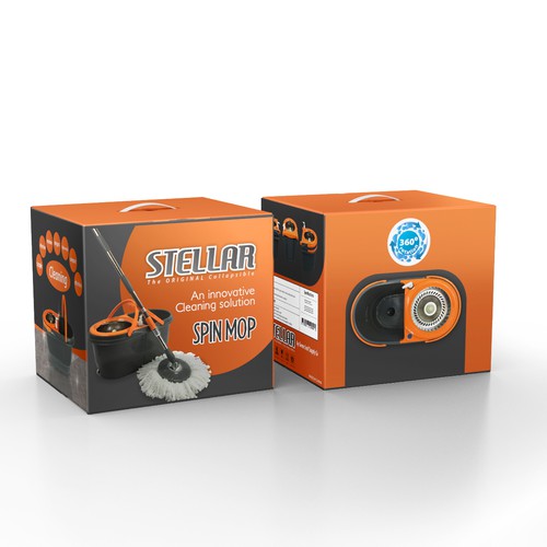 Modern packaging with the title 'Spin Mop Box Design'