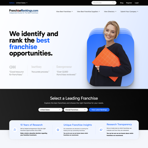 Redesigned website with the title 'Website redesign for best franchise rating'