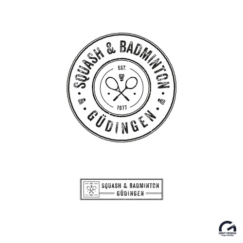 Shuttlecock logo with the title 'Round vintage - grunge logo design'