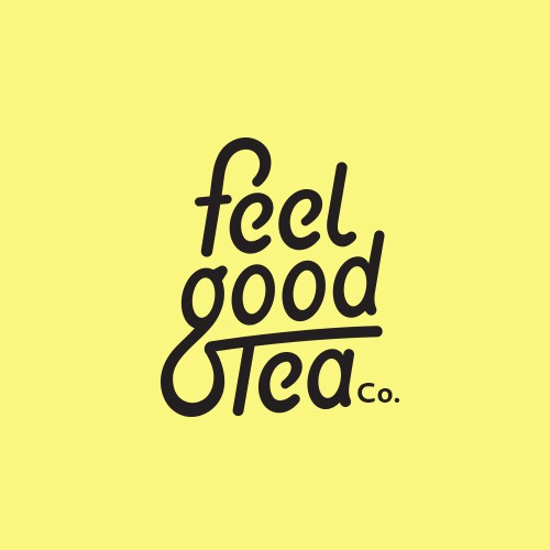 Green tea logo with the title 'Feel Good Tea Co.'