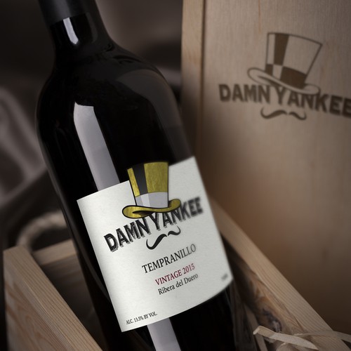 Wine bottle label with the title 'Damn Yankee'