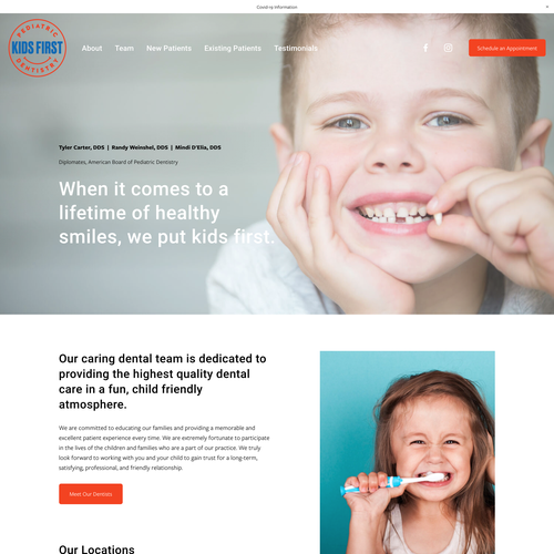 Pediatric design with the title 'Kids First Pediatric Dentistry'