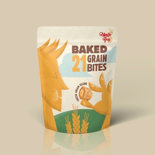 Cheese packaging with the title 'Baked 21 Grain Bites'