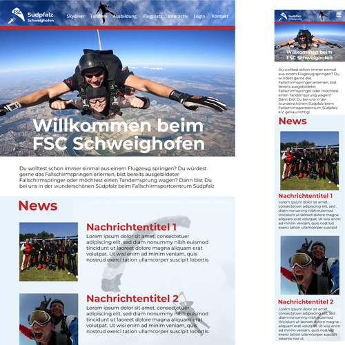 Skydiving design with the title 'Web page design for a skydiving club'