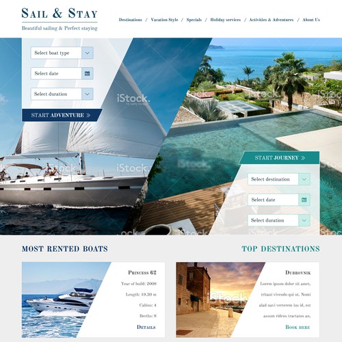 Tourism website with the title 'Sail & Stay striking webdesign'
