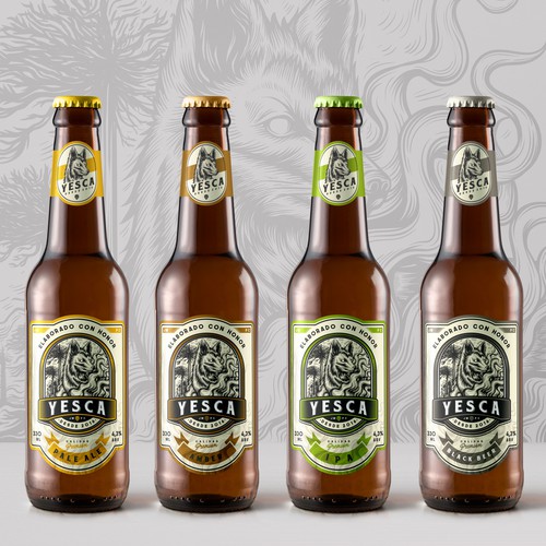 Drink label with the title 'Badass Labels design for Yesca Beer'