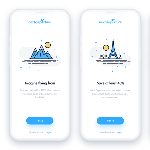 Interface design with the title 'Onboarding app screens'