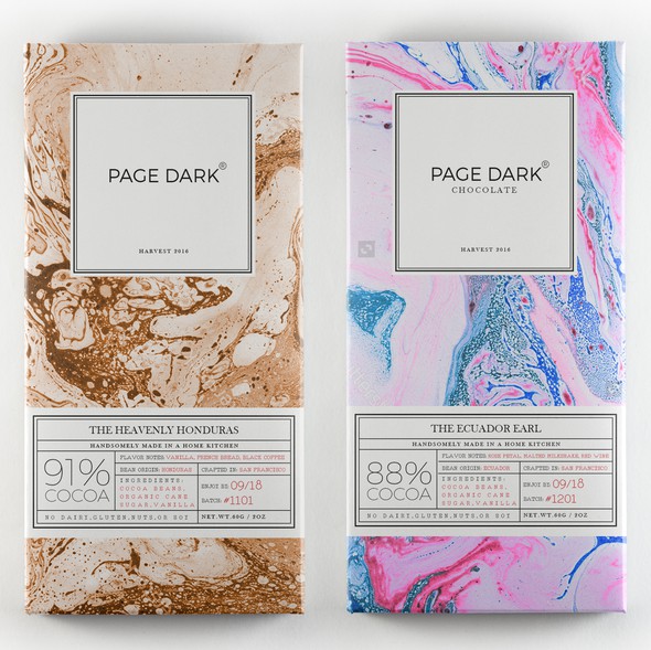Chocolate bar design with the title 'Page Dark | Chocolate Wrapper Design'