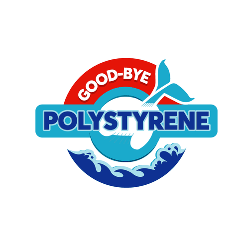 Ocean wave logo with the title 'Good-Bye Polystyrene Logo'