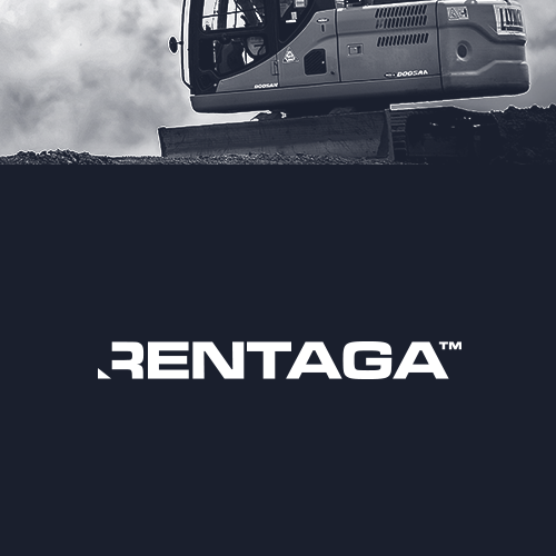 Orange and black design with the title 'Rentaga Machine Rentals logo'