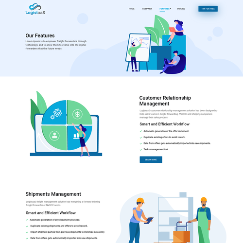Trendy website with the title 'LogistaaS SaaS solution Service full website re-design.'