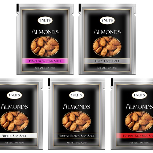 Pouch label with the title 'YNuts label design'